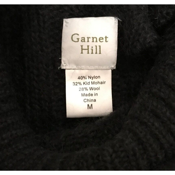 Garnet Hill Black Turtleneck Cable Knit Kid Mohair Wool Sweater - Size Medium - Picture 8 of 9